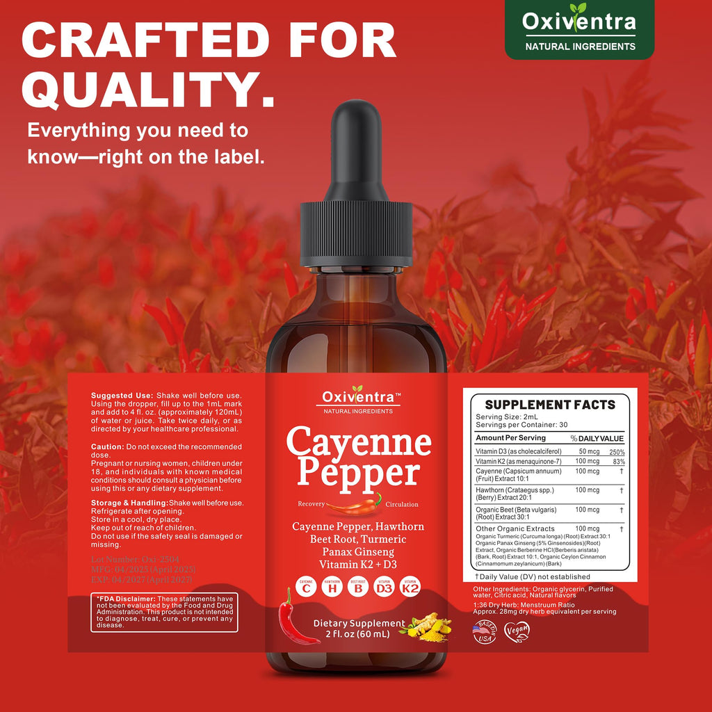 Cayenne Pepper Drops Liquid Supplement – Smooth & Sweet (4 fl oz)