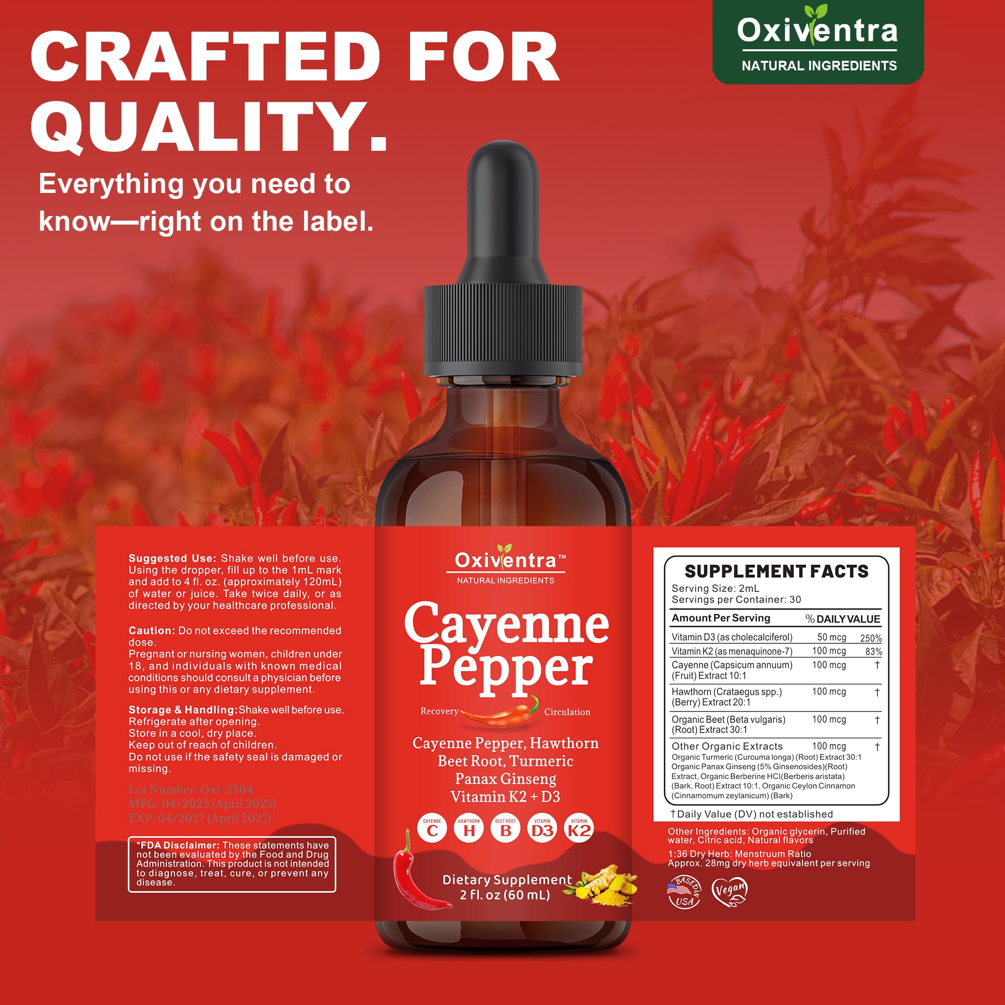 Cayenne Pepper Drops Liquid Supplement – Smooth & Sweet (4 fl oz)