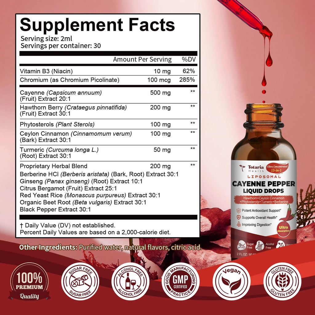 Cayenne Pepper Drops Liposomal Liquid Supplement – 13-in-1 Metabolic & Heart Health