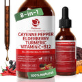 Cayenne Pepper Drops 8-in-1 Complex | Berry Flavor, 2 oz – Elderberry, Turmeric, Ginseng, Vitamin C & B12