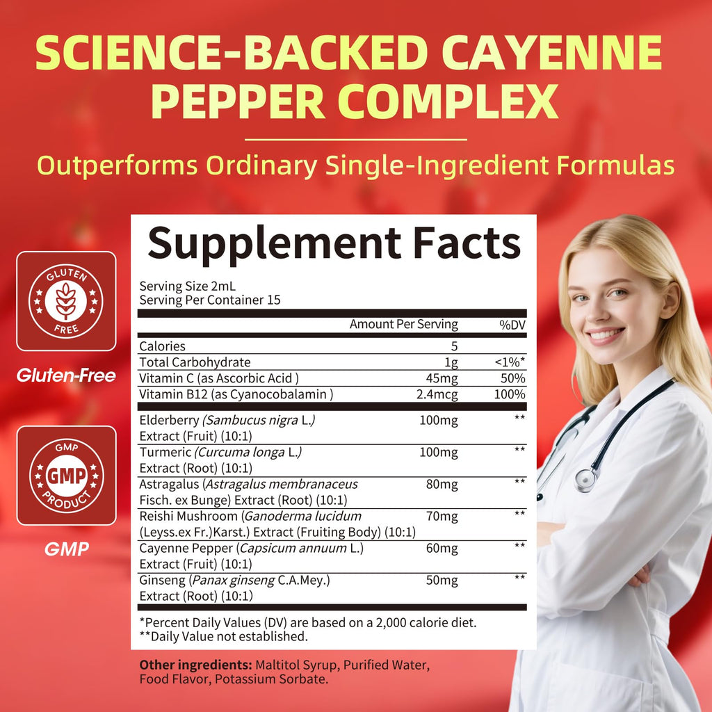 2 Pack Cayenne Pepper Drops - 8-in-1 Complex with Elderberry & Turmeric (2 fl oz)