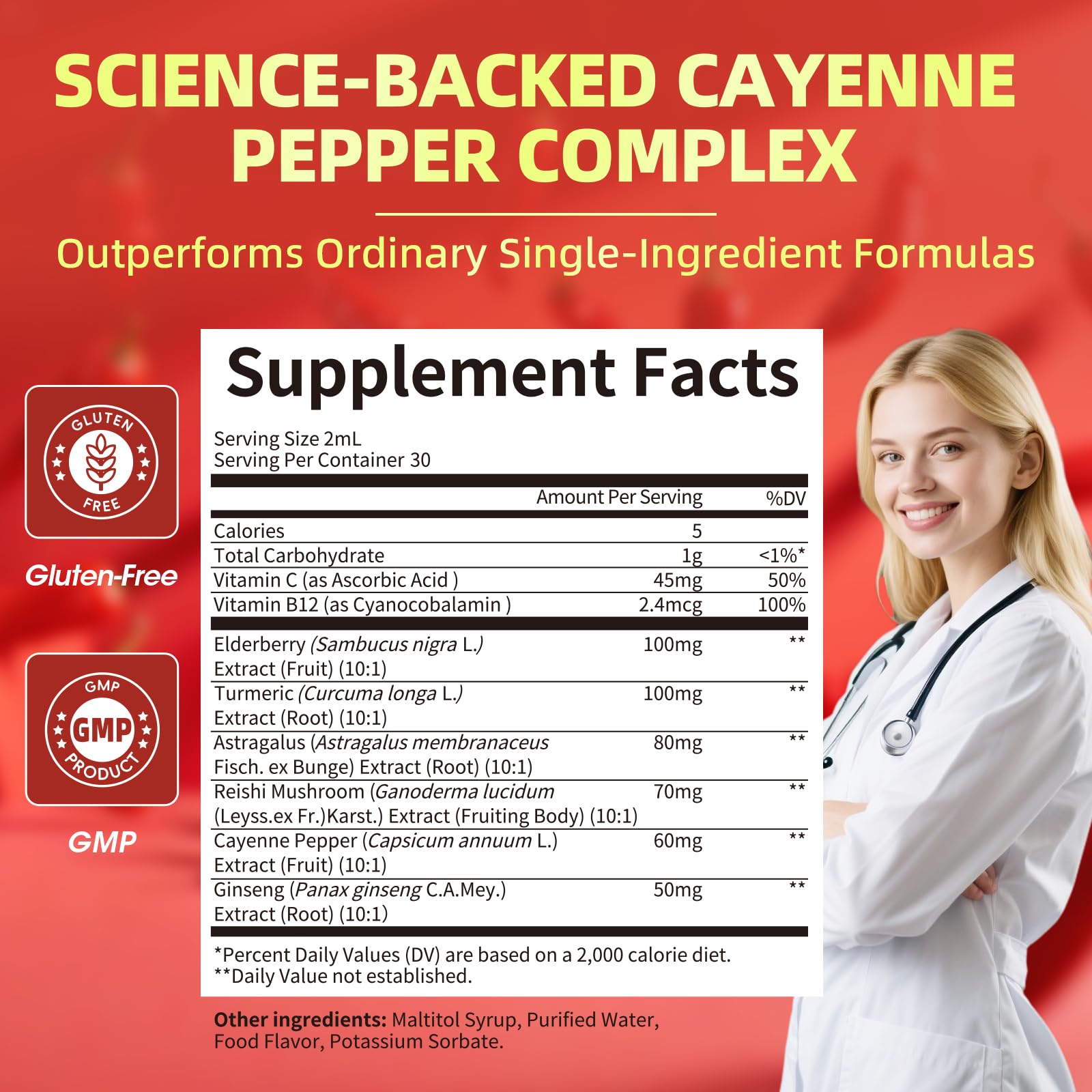 Cayenne Pepper Drops 8-in-1 Complex | Berry Flavor, 2 oz – Elderberry, Turmeric, Ginseng, Vitamin C & B12
