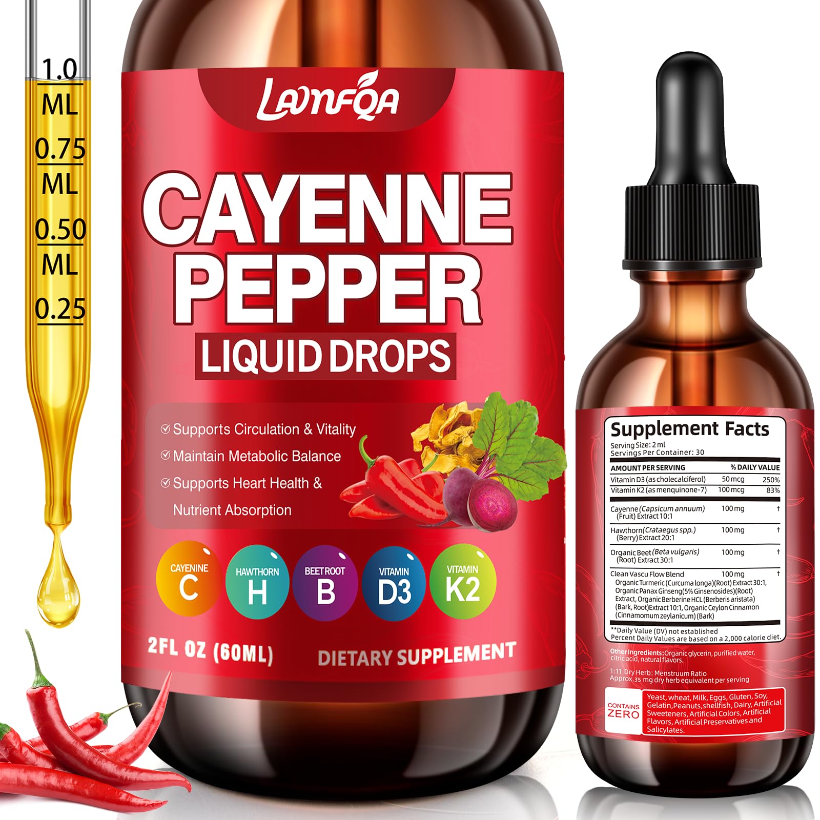 Cayenne Pepper Liquid Drops – Vegan, Non-GMO, High-Absorption Formula (2 oz)