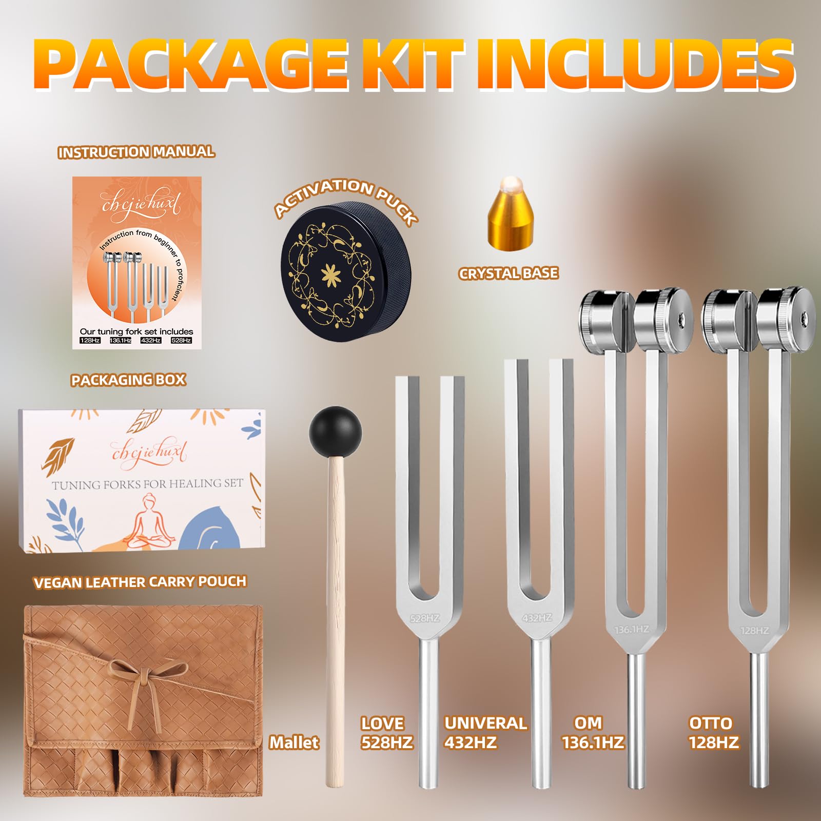 CBCJIEHUXL Tuning Forks for Healing Set — 528Hz, 432Hz, 136.1Hz, 128Hz | Chakra Balance & Sound Therapy