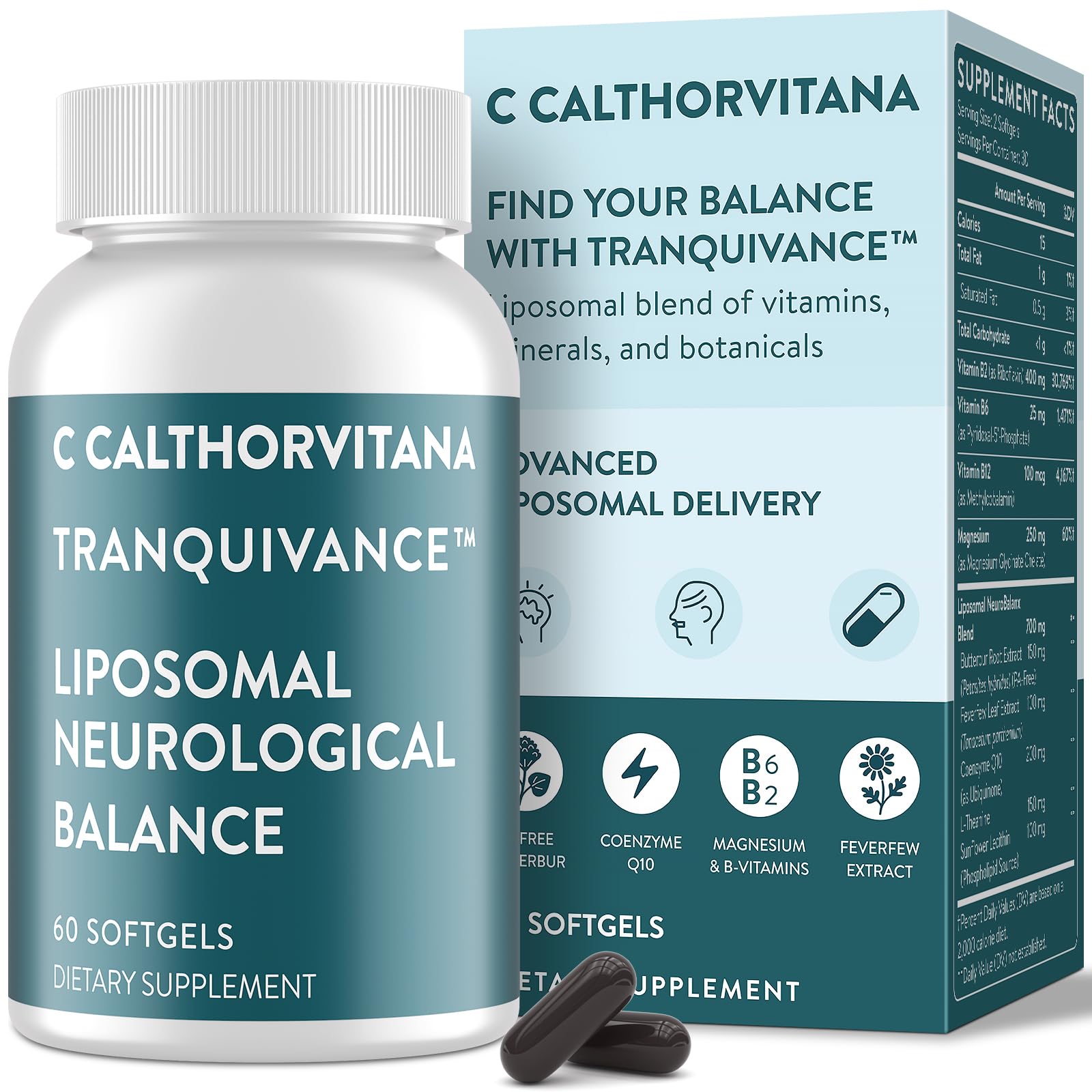 C Calthorvitana Migraine Relief – Liposomal Riboflavin, B Vitamins, Magnesium, CoQ10