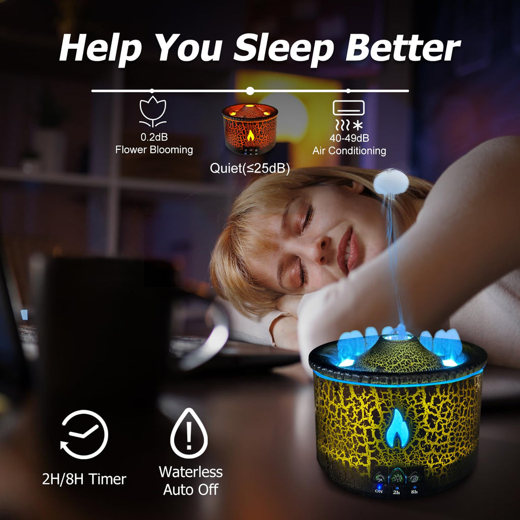 Cechlicht Volcano Diffuser 300ml – Flame & Volcano Mist Mode, Remote, Auto Shut-Off, 2 Colors | Essential Oil Diffuser