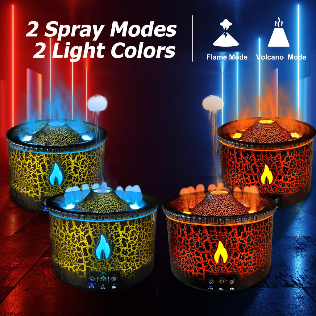 Cechlicht Volcano Diffuser 300ml – Flame & Volcano Mist Mode, Remote, Auto Shut-Off, 2 Colors | Essential Oil Diffuser