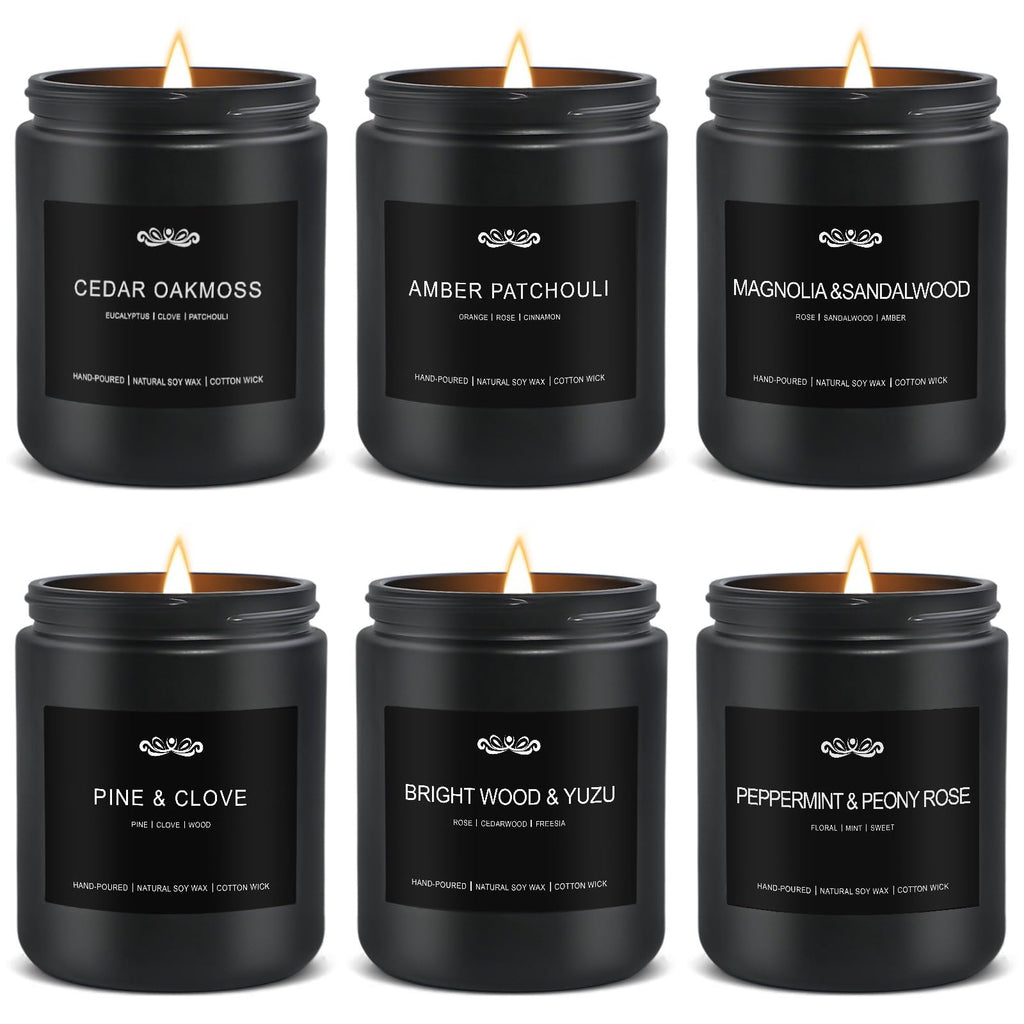 6-Pack Men's Aromatherapy Candles Gift Set - 42 oz, 300-Hour Long-Lasting Scent