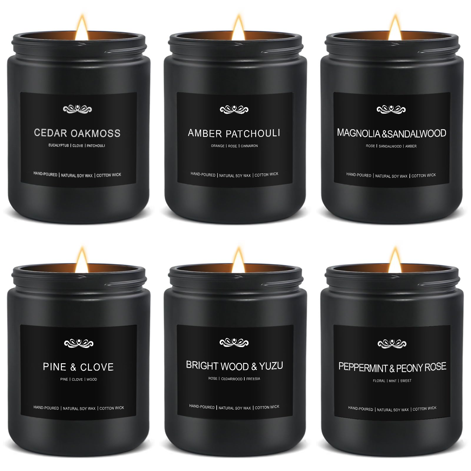 6-Pack Men's Aromatherapy Candles Gift Set - 42 oz, 300-Hour Long-Lasting Scent