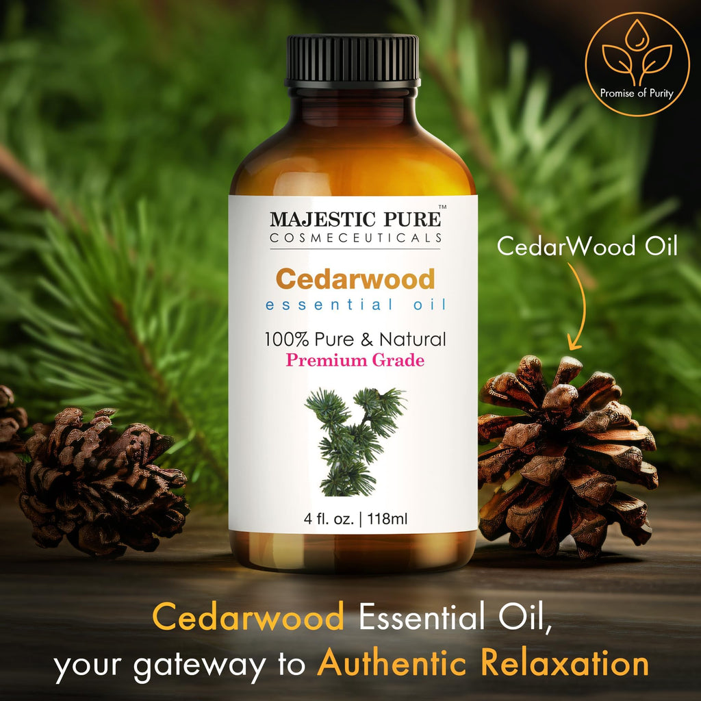 Majestic Pure Cedarwood Essential Oil with Glass Dropper – 100% Pure & Natural – 4 Fl Oz