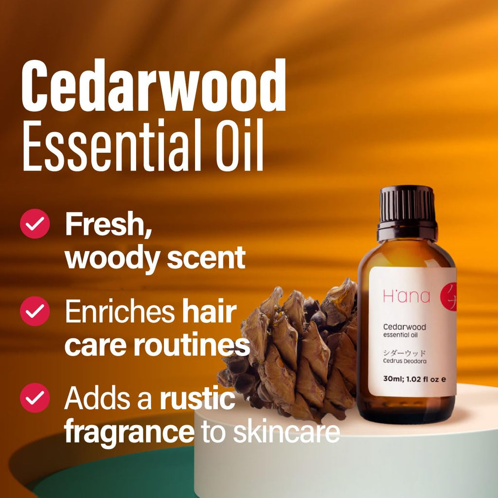 H'ana Cedarwood Essential Oil - 1.02 Fl Oz - for Hair, Skin, Diffuser, Aromatherapy, DIY Candle & Soap Making