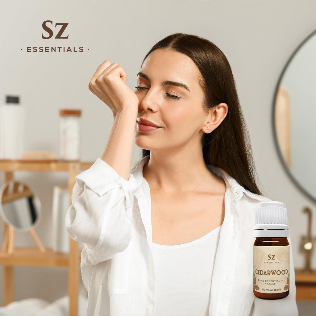 Sz Essentials - Cedarwood Essential Oil (Cedrus atlantica) – Therapeutic Grade, 100% Pure & Natural, 5ml (0.17 fl oz)