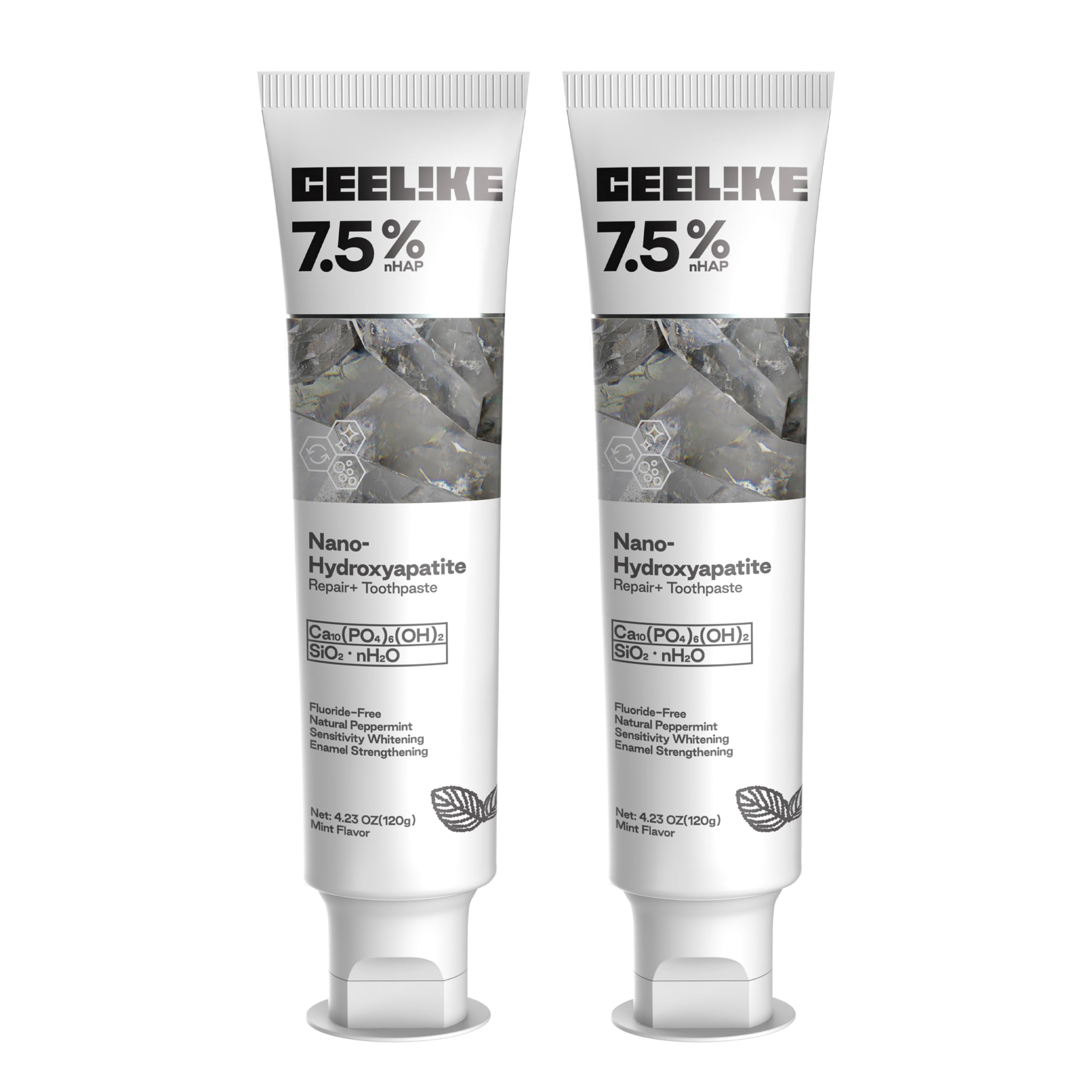 CEELIKE 7.5% Hydroxyapatite Toothpaste – Fluoride-Free, 120g (2) – Enamel Strengthening & Fresh Breath