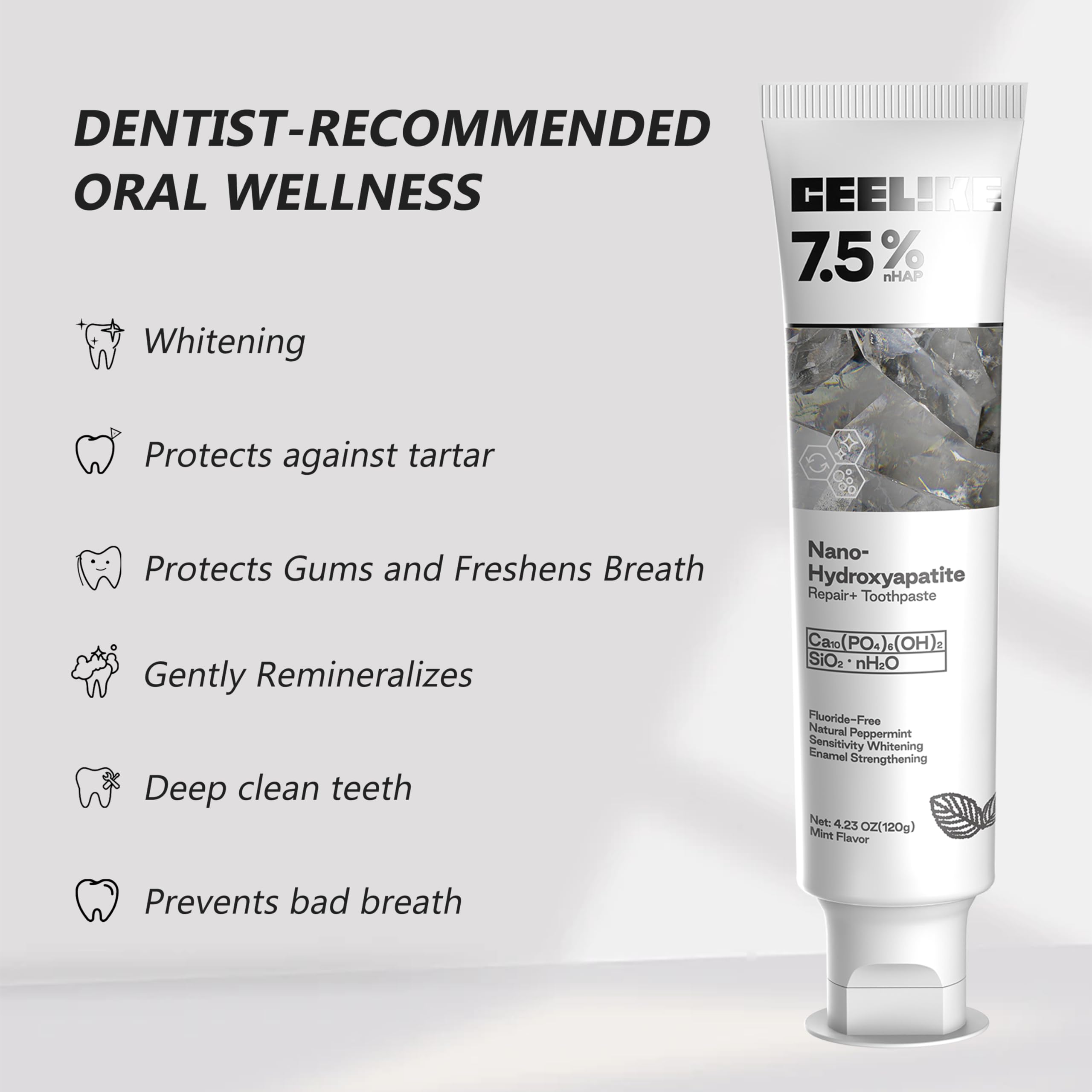 CEELIKE 7.5% Hydroxyapatite Toothpaste – Fluoride-Free, 120g (2) – Enamel Strengthening & Fresh Breath