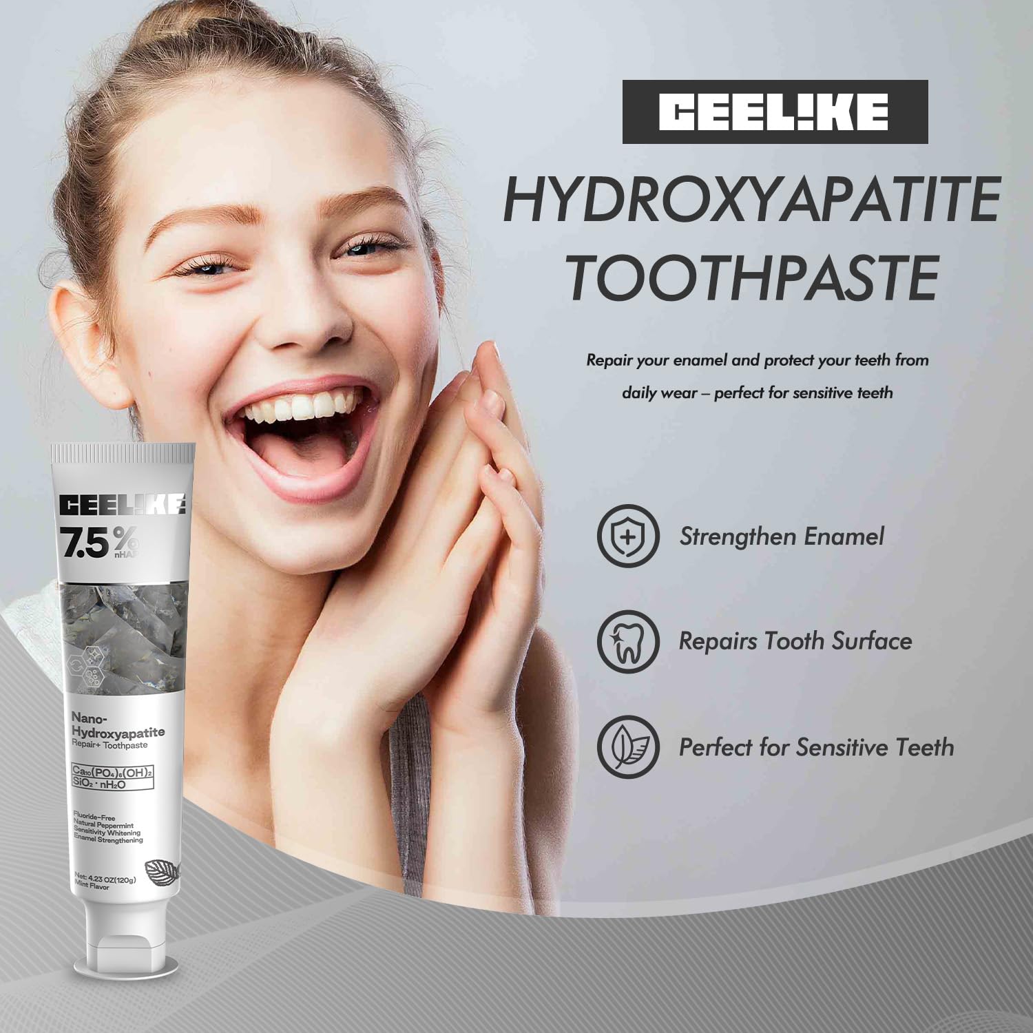 CEELIKE 7.5% Hydroxyapatite Toothpaste – Enamel Strengthening, Gum Protection, Fluoride-Free, 120g