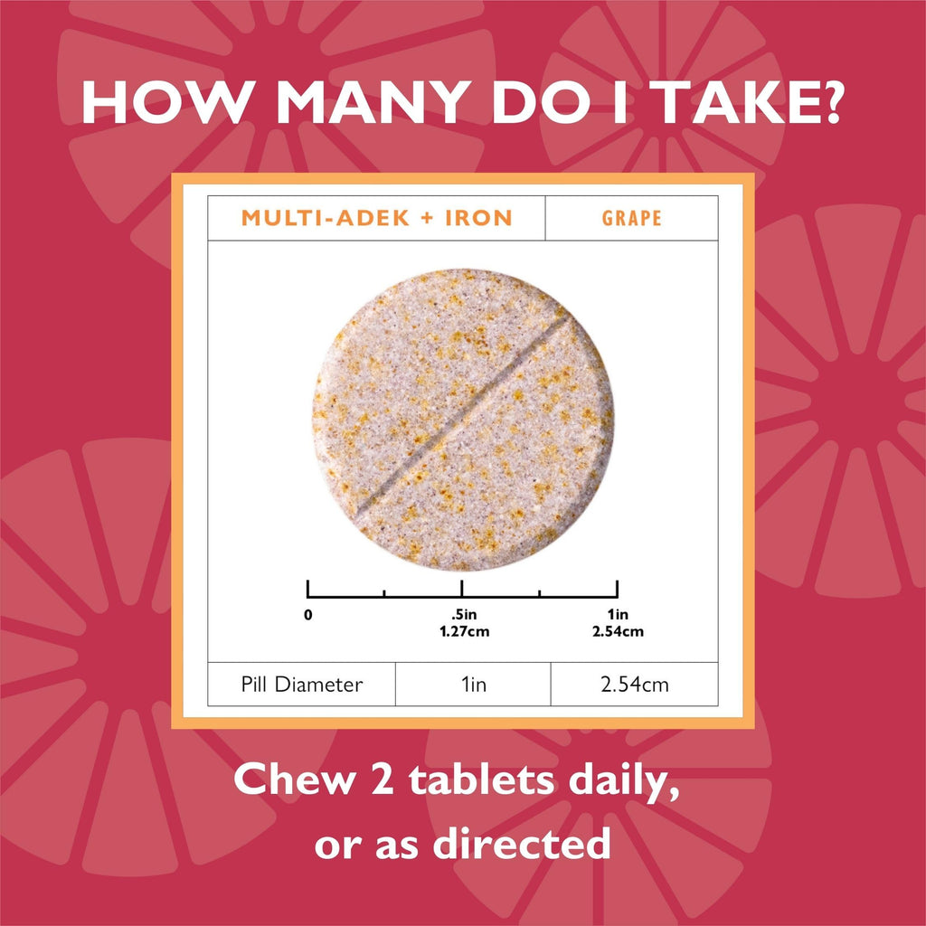Celebrate Vitamins Multi ADEK Chewables with 60mg Iron | Bariatric Daily Multivitamin, Grape (60 Tablets) - Duodenal Switch & SADI/SIPS