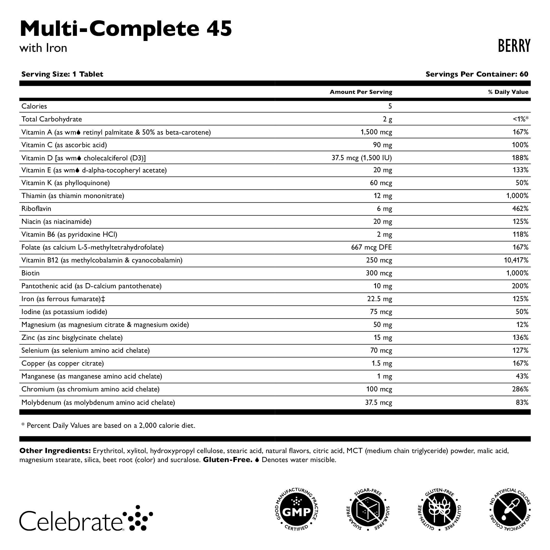 Celebrate Vitamins Multi-Complete Chewables – 45mg Iron | Bariatric Multivitamin for Sleeve Gastrectomy & Gastric Bypass (Berry, 60 Tablets)