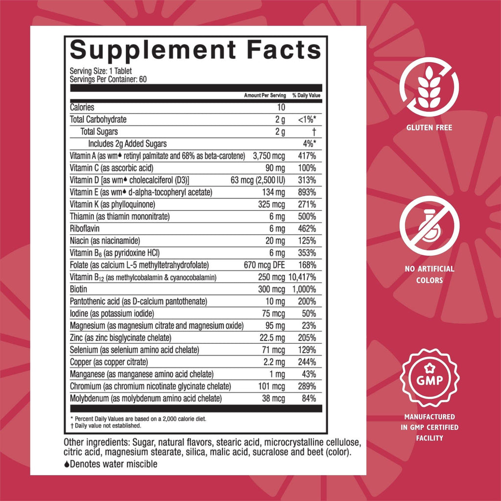 Celebrate Vitamins Multi ADEK Chewables Iron Free | Bariatric Multivitamin 60 Tablets