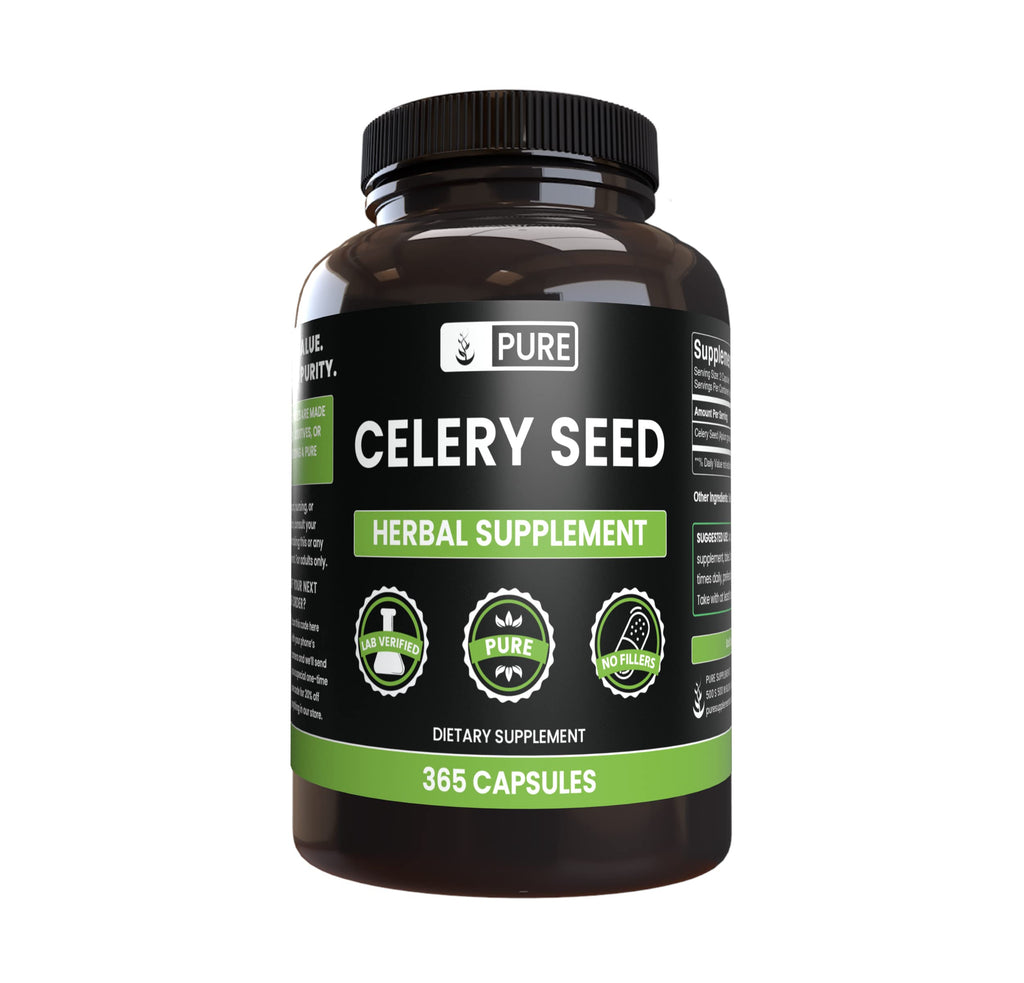 Pure Celery Seed Capsules (365) – No Magnesium Or Rice Fillers | Lab Verified