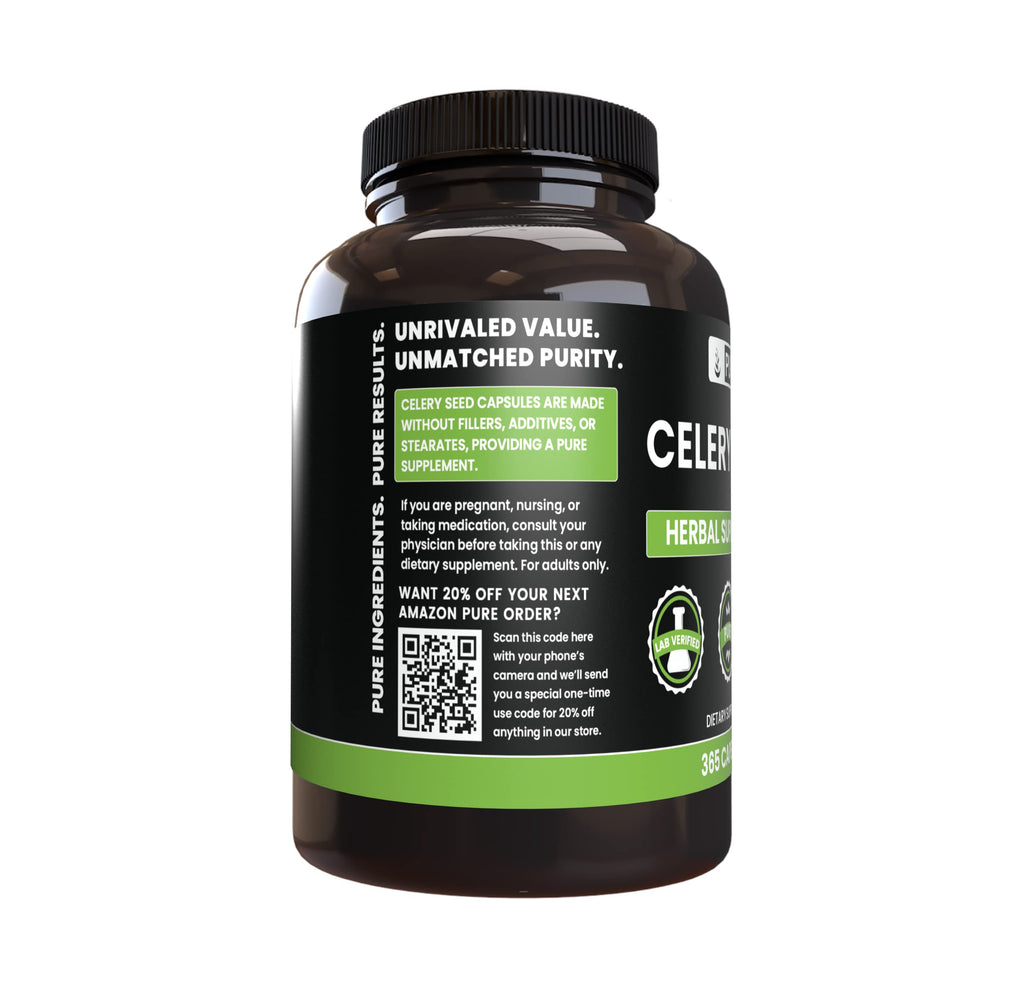 Pure Celery Seed Capsules (365) – No Magnesium Or Rice Fillers | Lab Verified