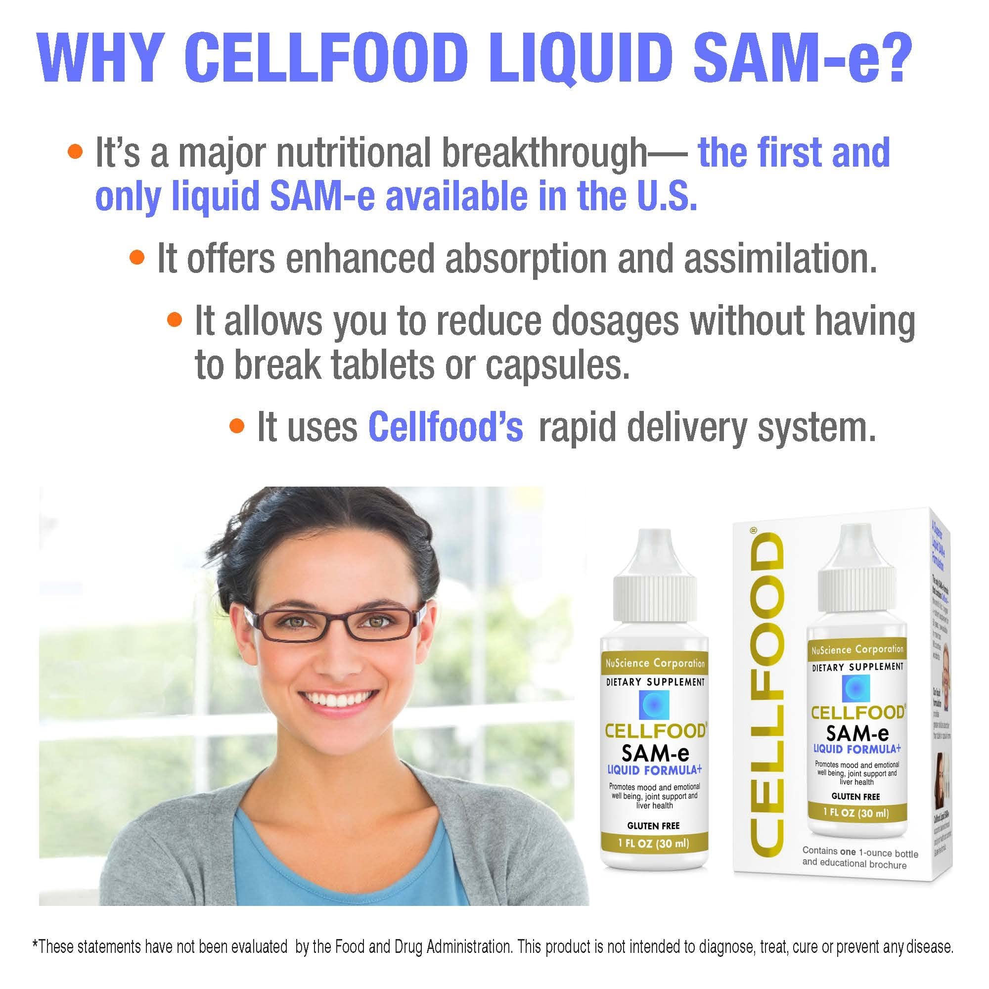 Cellfood SAM-e Liquid Formula+ 1 oz | Joint Support & Liver Health | Gluten Free, Non-GMO | 30-Day Supply