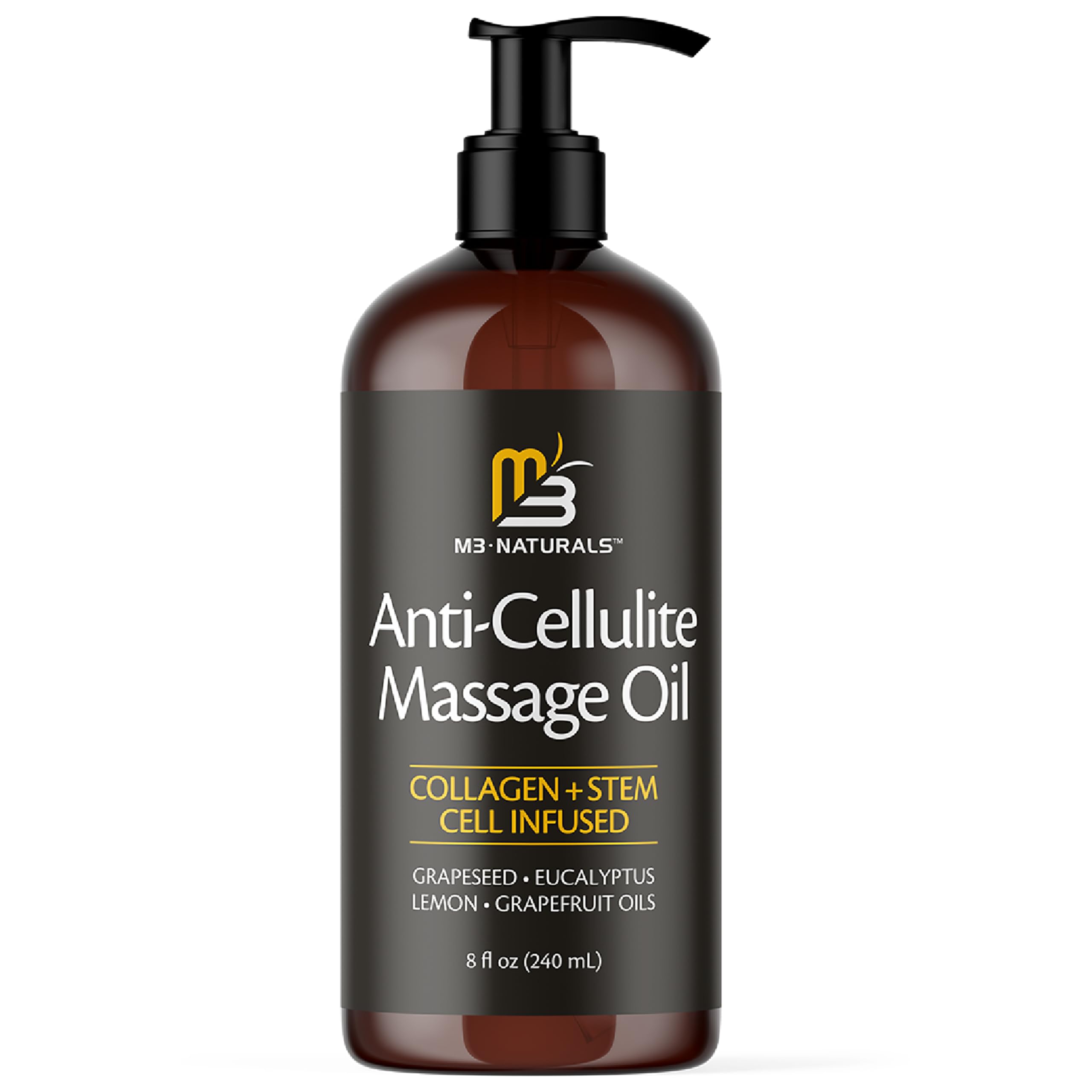 Anti Cellulite Oil & Lymphatic Drainage Massager Kit | Fascia Blaster for Contoured & Smoother Skin | 8 fl oz by M3 Naturals