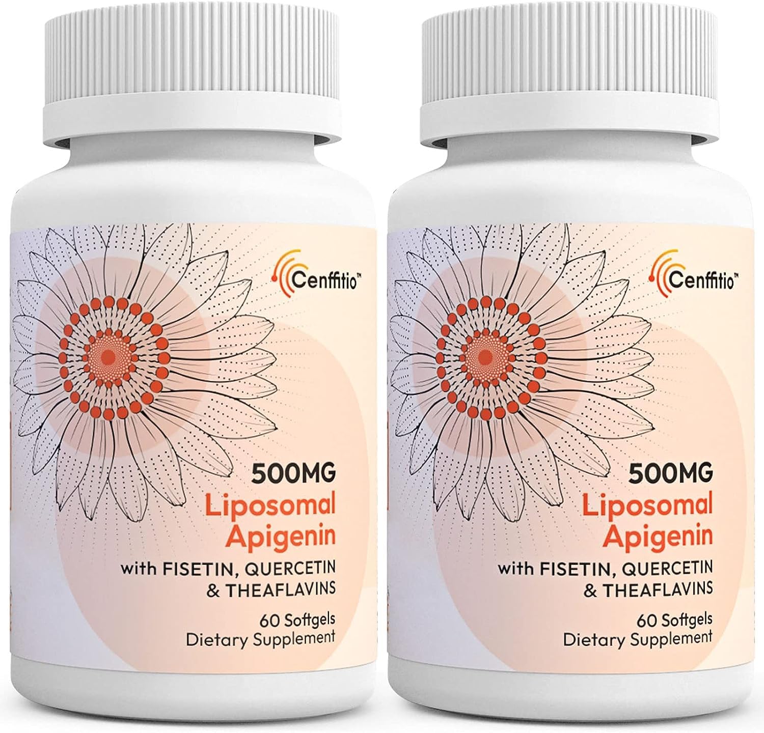 Cenffitio Liposomal Apigenin 500mg Softgels — Enhanced Absorption with Fisetin, Quercetin & Theaflavins (4-Month Supply)