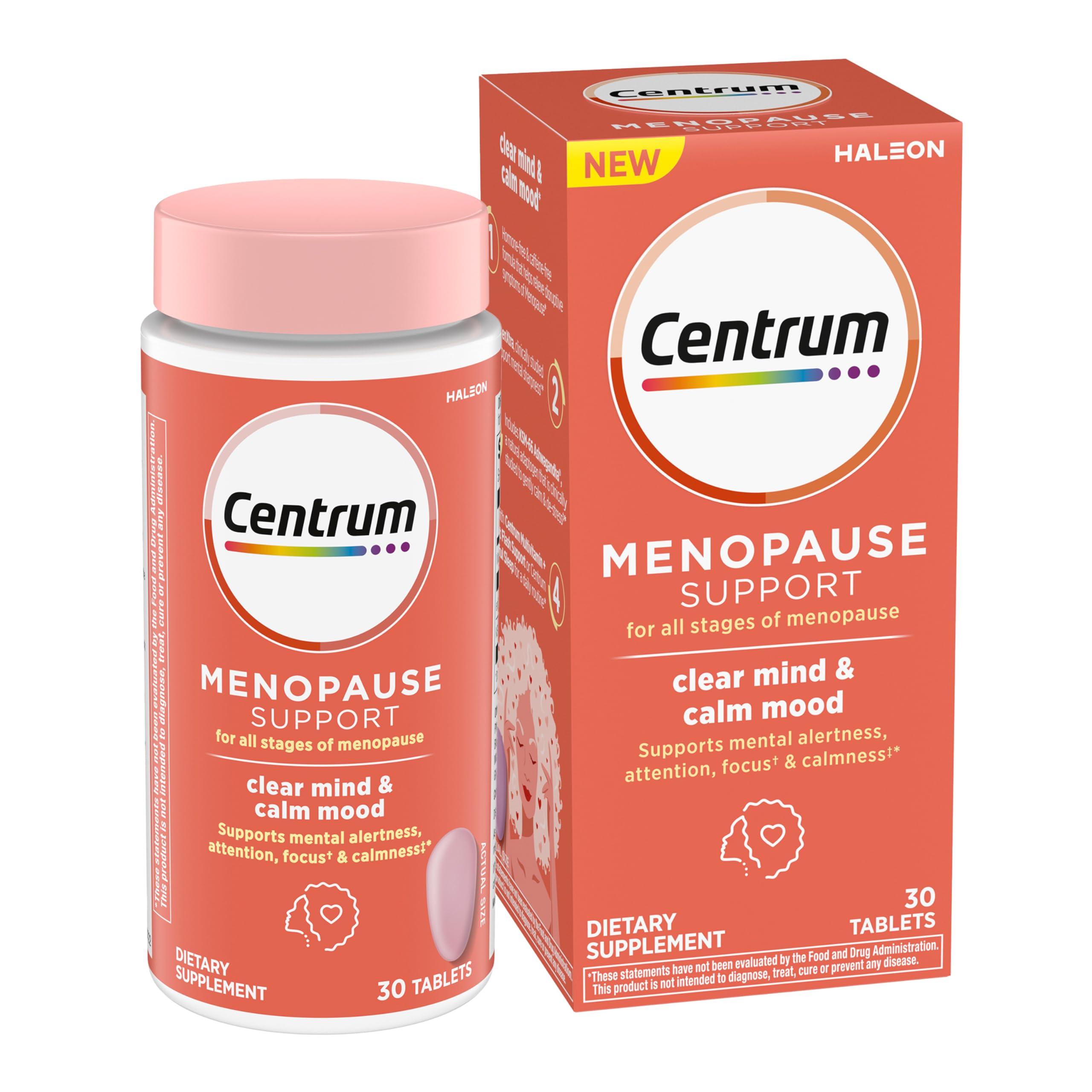 Centrum Clear Mind & Calm Mood Menopause Support Tablets – EnXtra & KSM-66, 30 Count