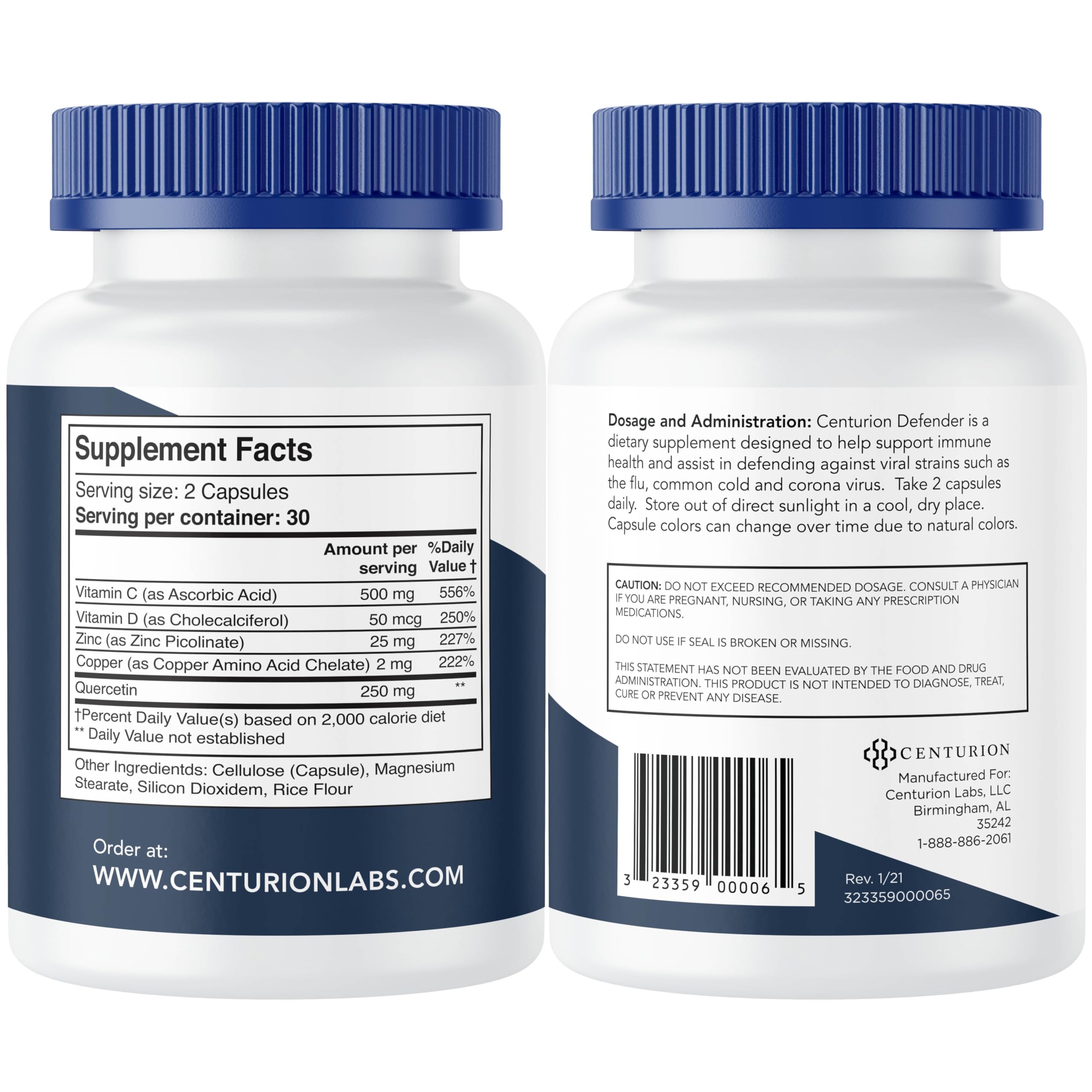 Centurion Labs Defender Immunity Boost – 5-in-1 Quercetin, Zinc, Vitamin D, Vitamin C & Copper | 60 Caps