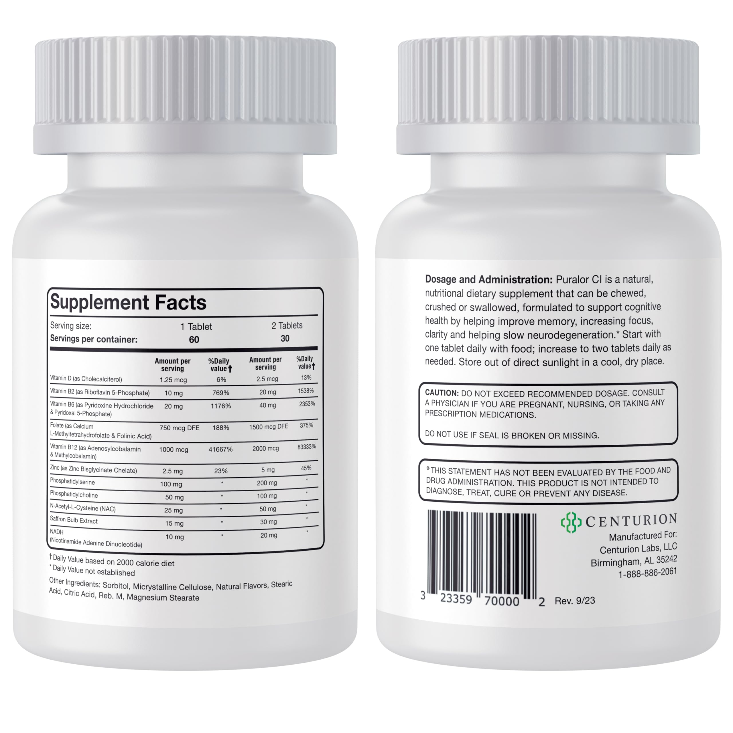 Centurion Puralor CI Brain Supplement | Memory & Focus, 60 Tablets