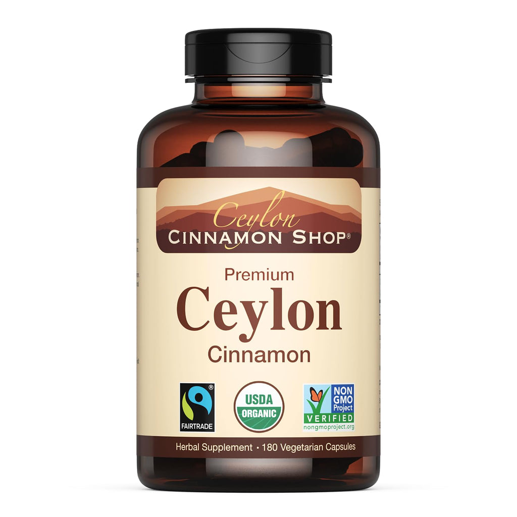 Ceylon Cinnamon Shop: Organic Ceylon Cinnamon Supplement, 180 Capsules (3 Month Supply)