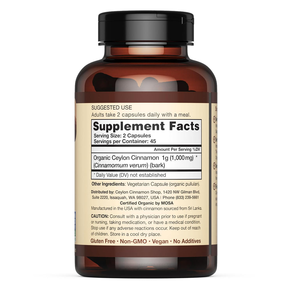Ceylon Cinnamon Shop – Organic Ceylon Cinnamon Supplement, 90 Capsules