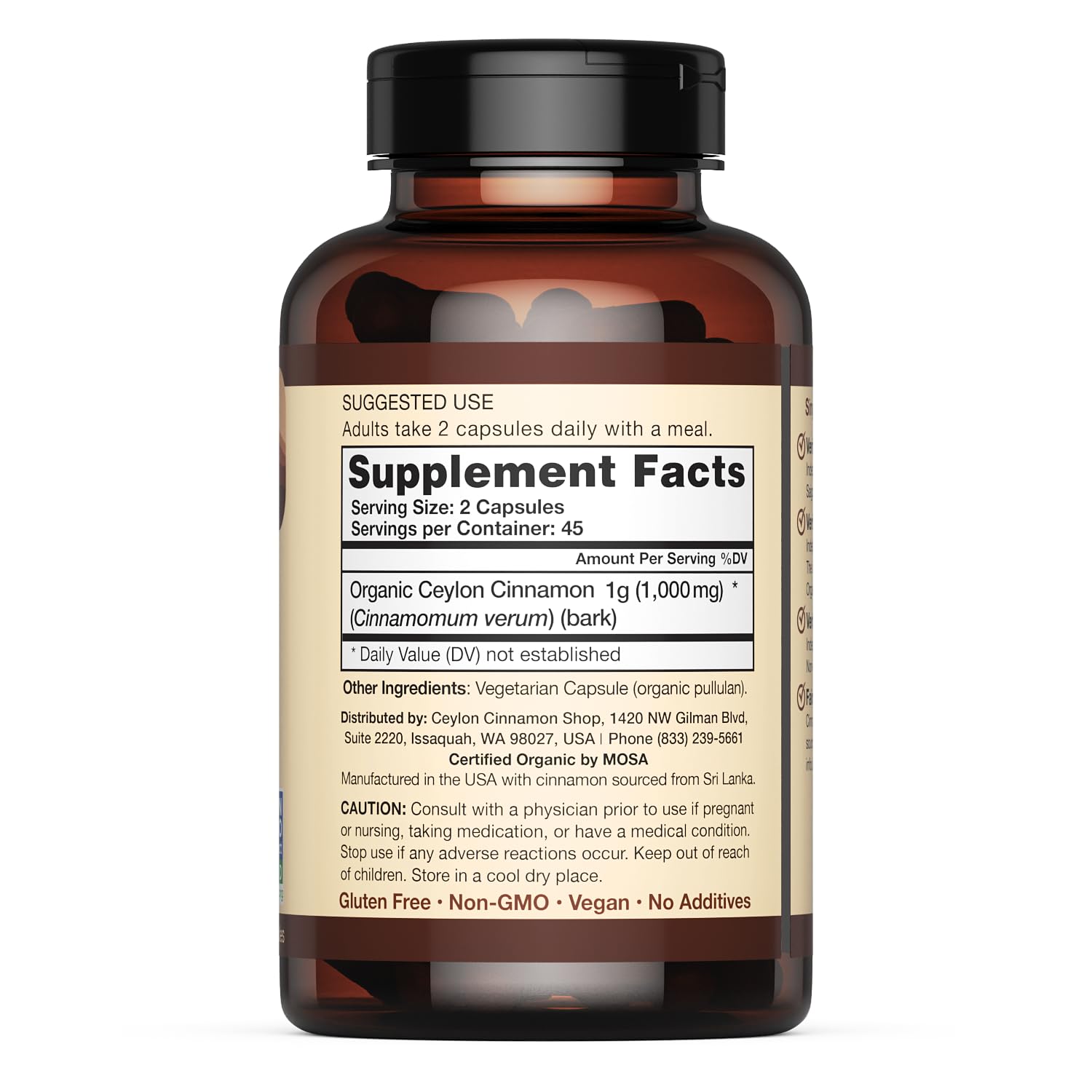 Ceylon Cinnamon Shop – Organic Ceylon Cinnamon Supplement, 90 Capsules