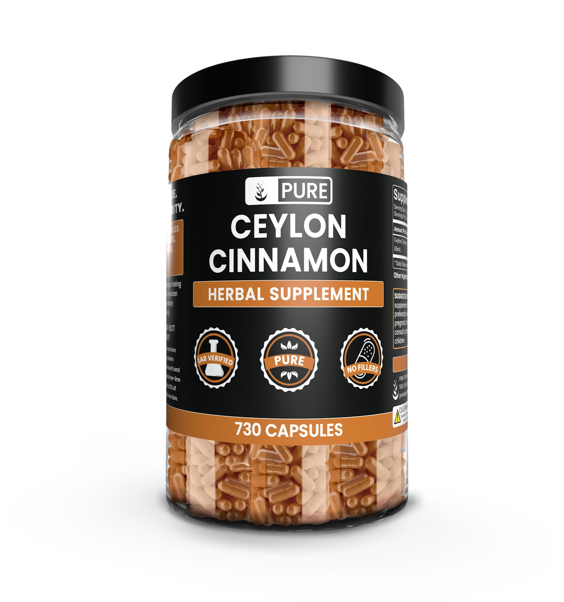Ceylon Cinnamon Capsules 730 – Pure, Original Ingredients, Lab Verified