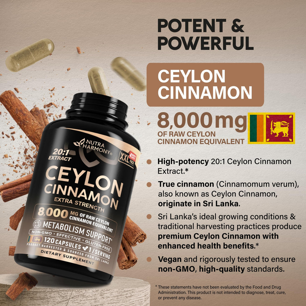 Ceylon Cinnamon Capsules - Extra Strength - 120 Caps - USA Made