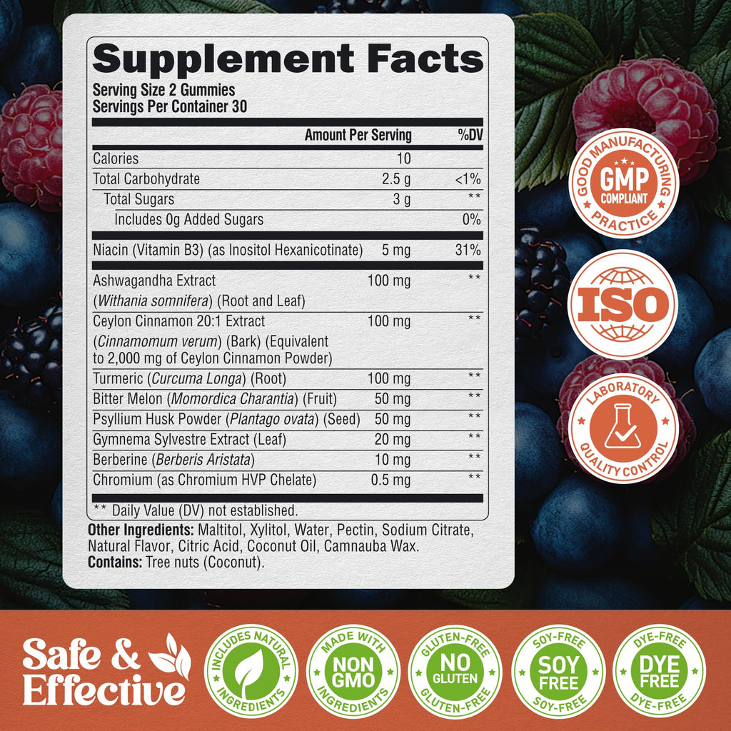 Ceylon Cinnamon Gummies 2000 mg – Berberine, Turmeric, Ashwagandha | Sugar-Free 60 Gummies
