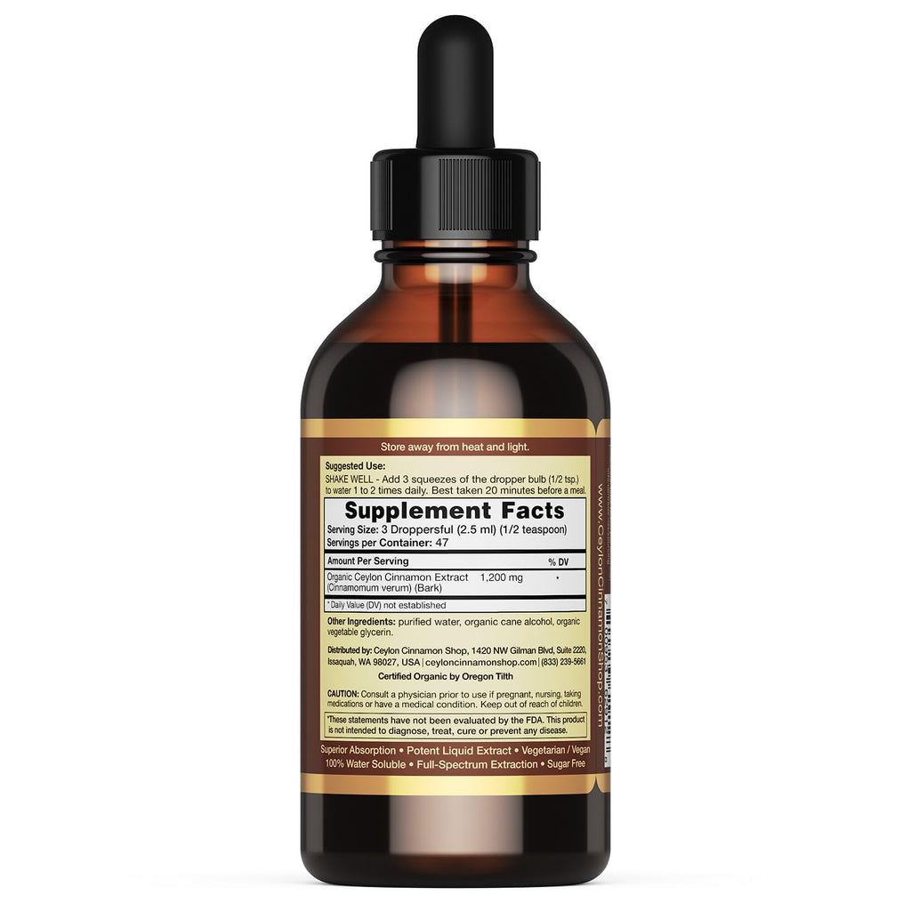 Ceylon Cinnamon Shop CinnaGold™ Organic Ceylon Cinnamon - 4 oz High-Potency Liquid Extract (100% Certified) – Super Antioxidant