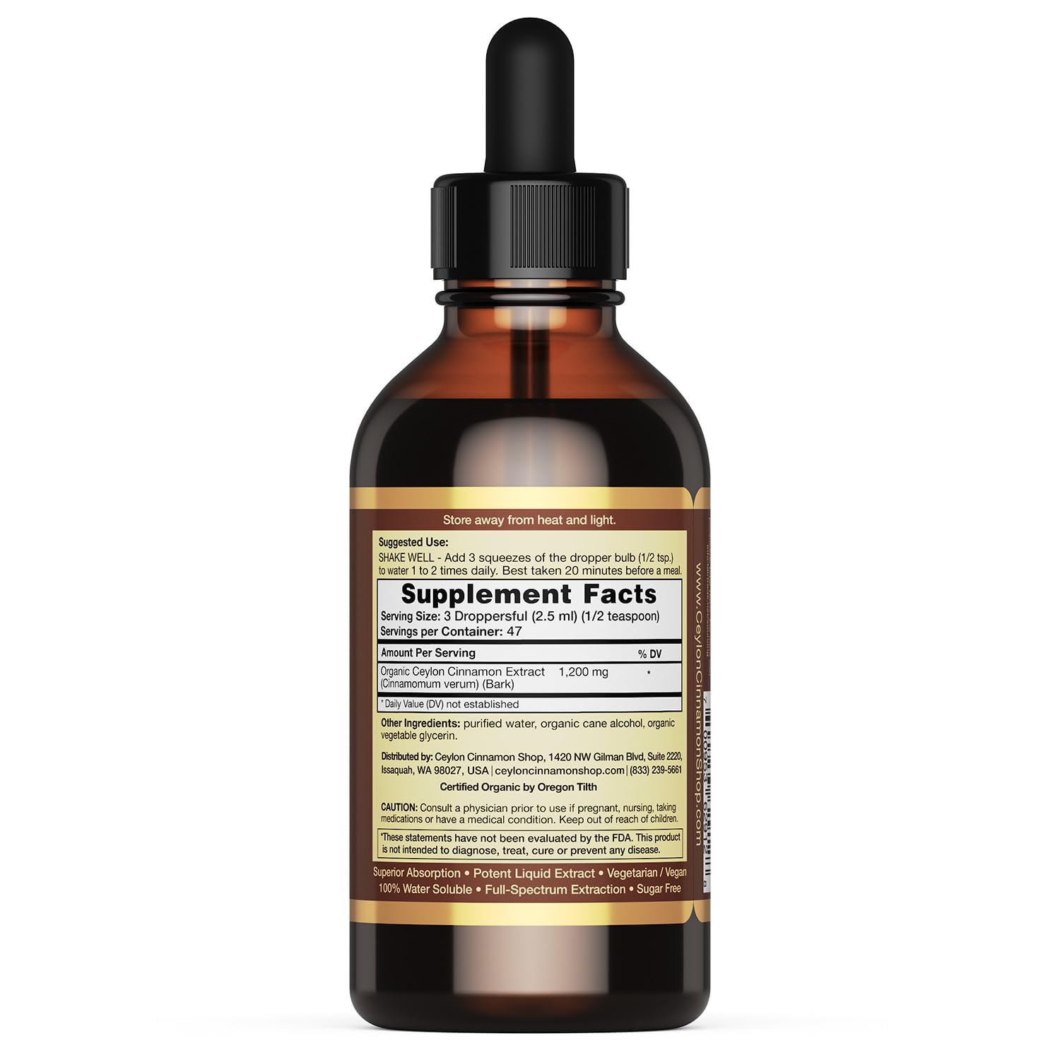 Ceylon Cinnamon Shop CinnaGold™ Organic Ceylon Cinnamon - 4 oz High-Potency Liquid Extract (100% Certified) – Super Antioxidant