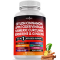 Ceylon Cinnamon Turmeric ACV Ginseng Berberine Banaba 60 Count