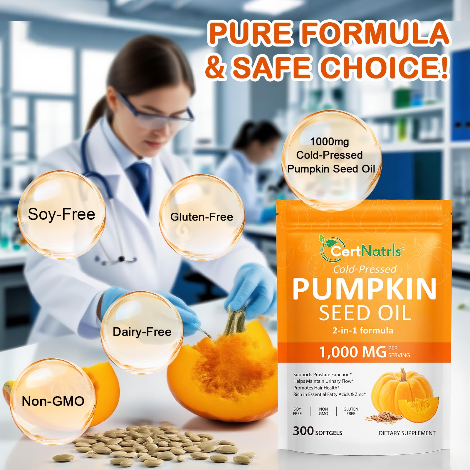 CFHQXSZ Pumpkin Seed Oil with Saw Palmetto Capsules — Cold Pressed, 300 Softgels for Prostate & Hair Health | Non-GMO, Soy Free, Gluten Free