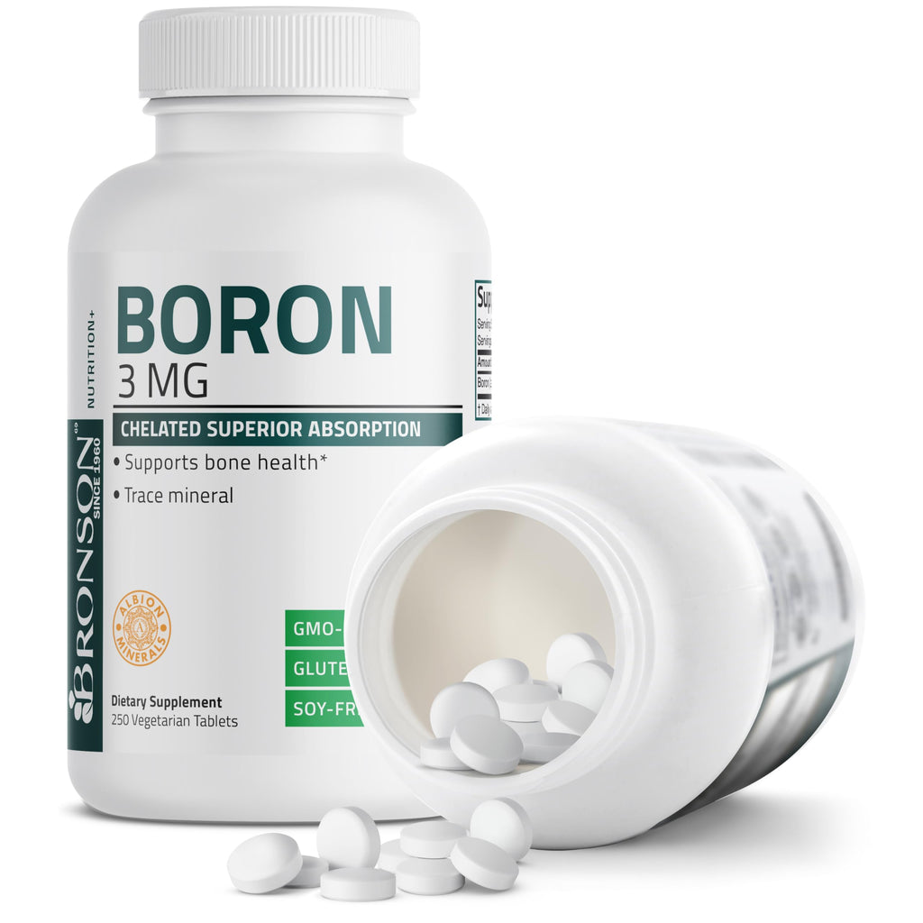Bronson Boron 3 mg Chelated for Bone Health | Non-GMO, 250 Vegetarian Tablets