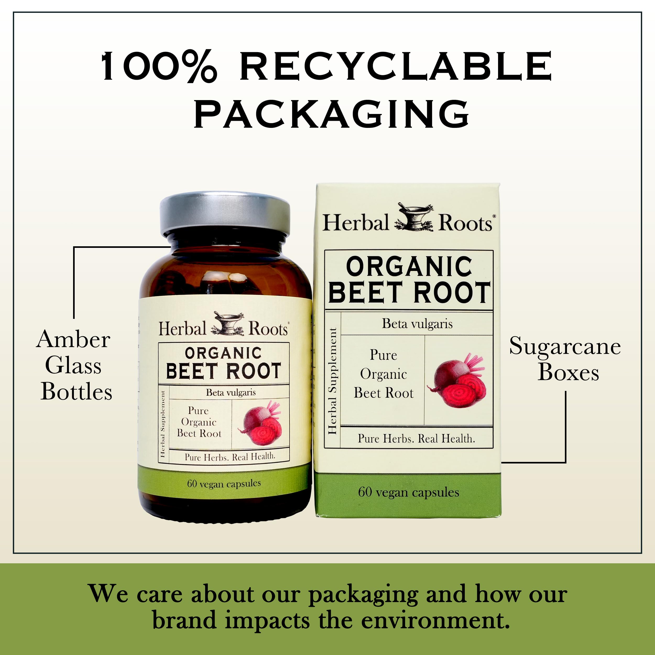 Herbal Roots Organic Beet Root Powder Capsules - 1,500mg per Serving | USDA Organic