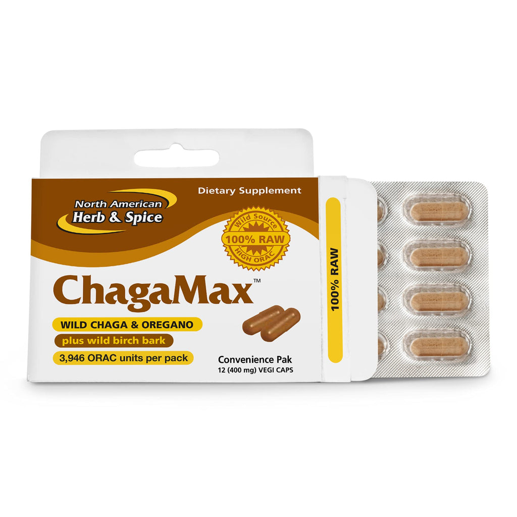 ChagaMax by North American Herb & Spice - 12 Vegi Capsules | Chaga Wild Mushroom Supplement - Adaptogen, Adrenal Support, Endurance & Stamina - Non-GMO - 90 Servings
