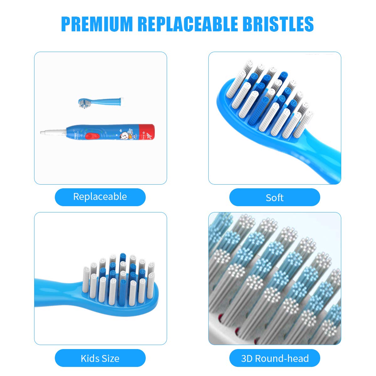 CHAIN PEAK Kids Sonic Electric Toothbrush – 6 Modes, 30s Reminder, 2-Min Timer, USB Rechargeable, Blue