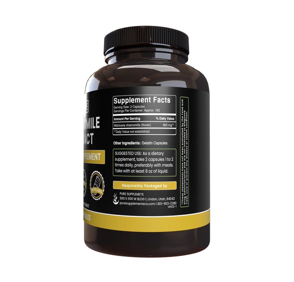 Chamomile Extract 365 Capsules – Pure Original Ingredients, No Fillers, Lab Verified