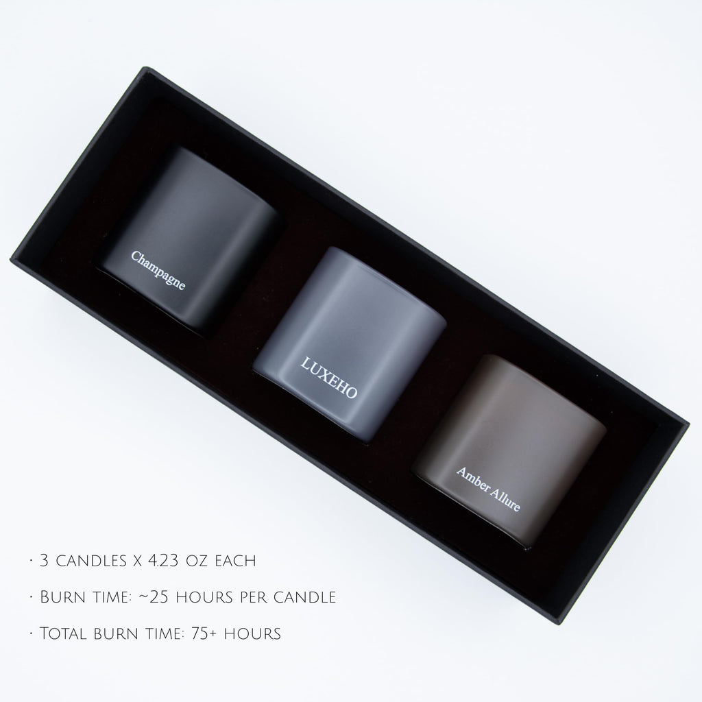 Luxury Scented Candle Gift Set 3-Pack | Champagne, Sandalwood & Amber | Clean Soy Wax