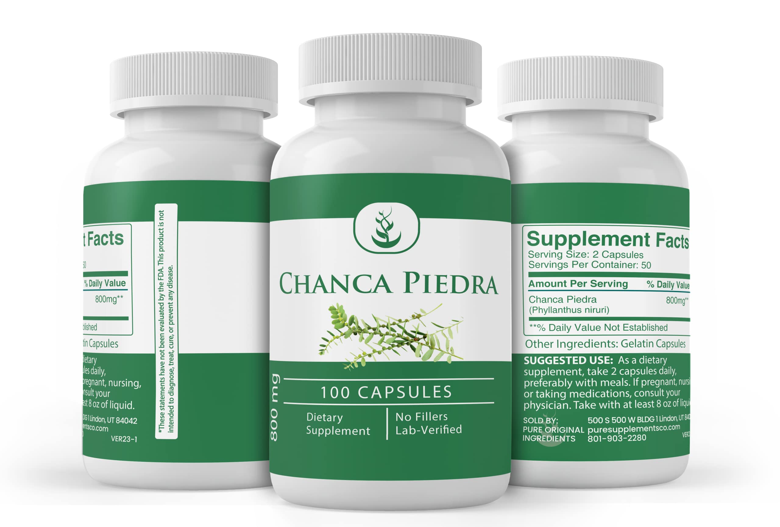 Pure Original Chanca Piedra Capsules (100) — No Additives, Lab Verified