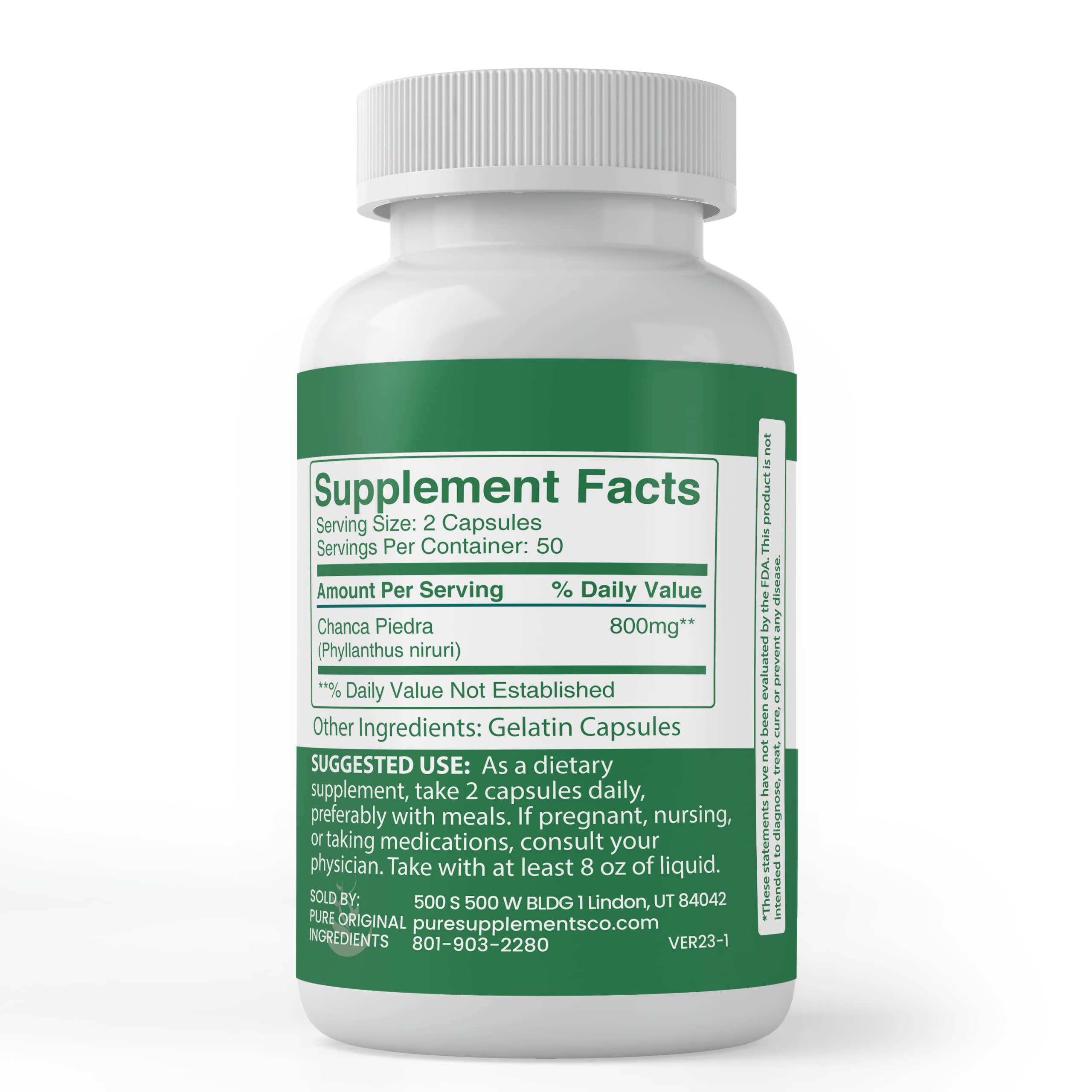 Pure Original Chanca Piedra Capsules (100) — No Additives, Lab Verified