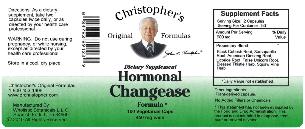 Christopher's Original Formulas Hormonal Changease Formula – 450 mg | 100 Vegetarian Capsules – Herbal Menopause Support