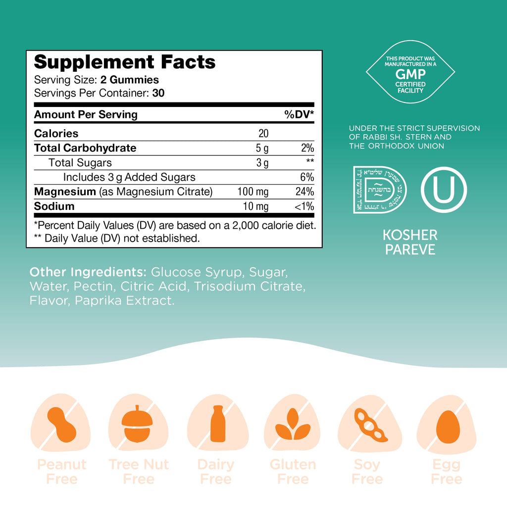 Chapter One Magnesium Gummies – Great Tasting Peach Magnesium Citrate for Kids, Calm & Relaxation, Kosher